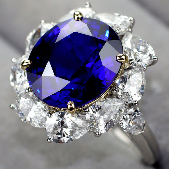 Pt950/ K18YG スリランカ産 ロイヤルブルー サファイア ダイヤモンド リング 7.95ct D3.07ct