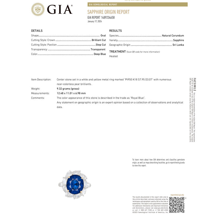Pt950/ K18YG スリランカ産 ロイヤルブルー サファイア ダイヤモンド リング 7.95ct D3.07ct