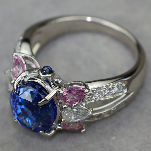 Pt900 マダガスカル産サファイア ピンクサファイア ダイヤモンド リング 4.51ct PS1.22 D0.35ct D0.27ct