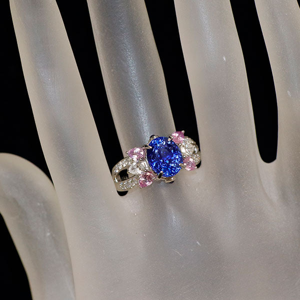 Pt900 マダガスカル産サファイア ピンクサファイア ダイヤモンド リング 4.51ct PS1.22 D0.35ct D0.27ct