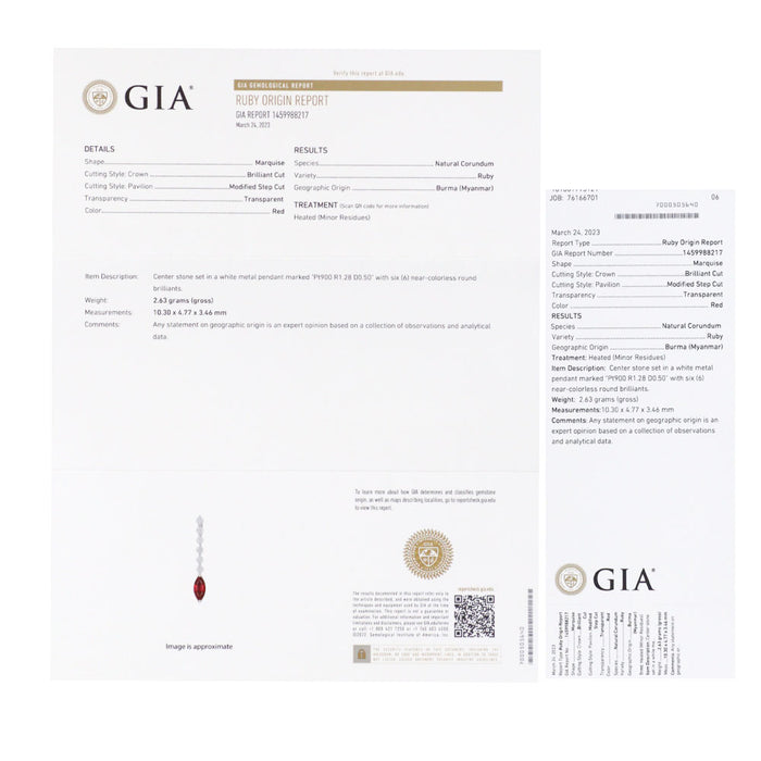 Pt900/ Pt850 ビルマ産ルビー ダイヤモンド ペンダントネックレス 1.28ct D0.50ct