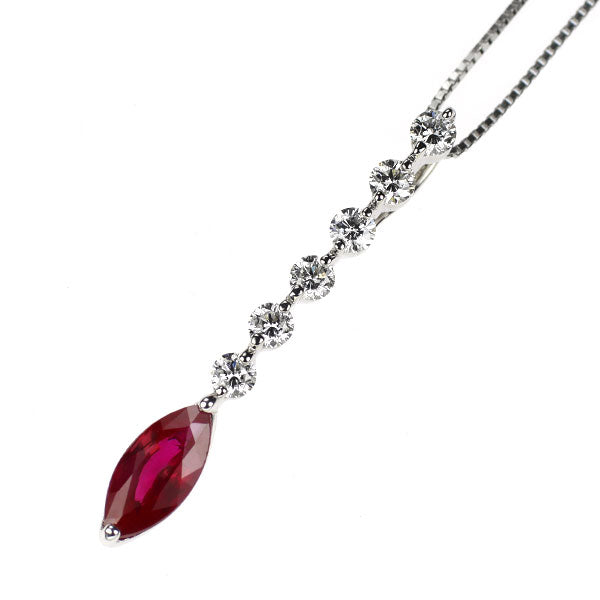Pt900/ Pt850 ビルマ産ルビー ダイヤモンド ペンダントネックレス 1.28ct D0.50ct