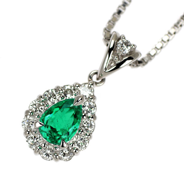 Pt900/ Pt850 エメラルド ダイヤモンド ペンダントネックレス 0.43ct D0.30ct