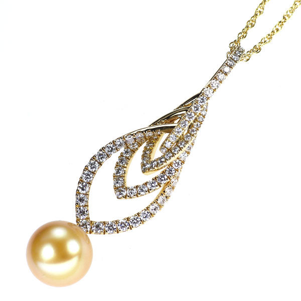 ミキモト K18YG ゴールデン白蝶 真珠 ダイヤモンド ペンダントネックレス 径約12.0mm D1.33ct