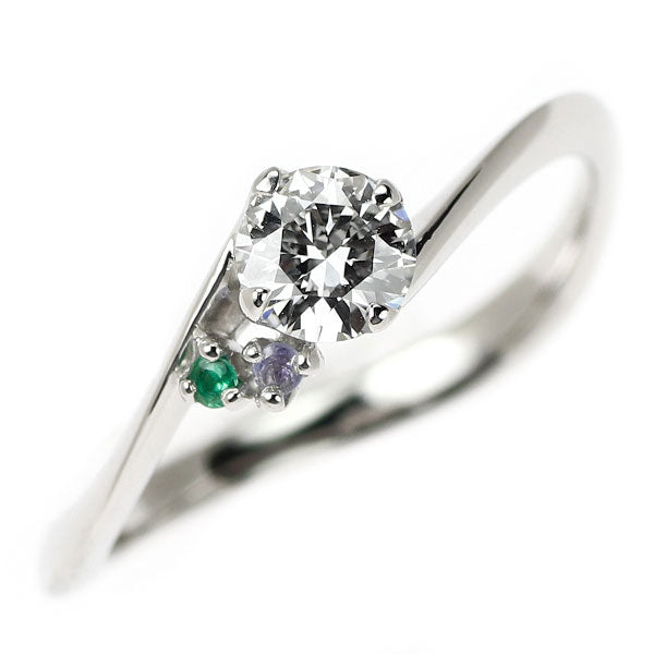 Pt950 ダイヤモンド タンザナイト エメラルド リング 0.295ct G VS1 G