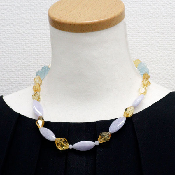 SV ラベンダー翡翠 シトリン アクアマリン ネックレス