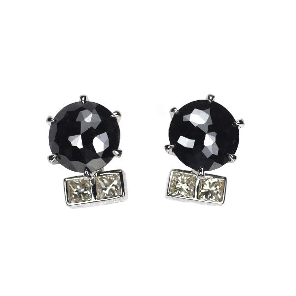 Pt900 ローズカットブラック ダイヤモンド プリンセスカットダイヤモンド ピアス 2.133ct D0.250ct