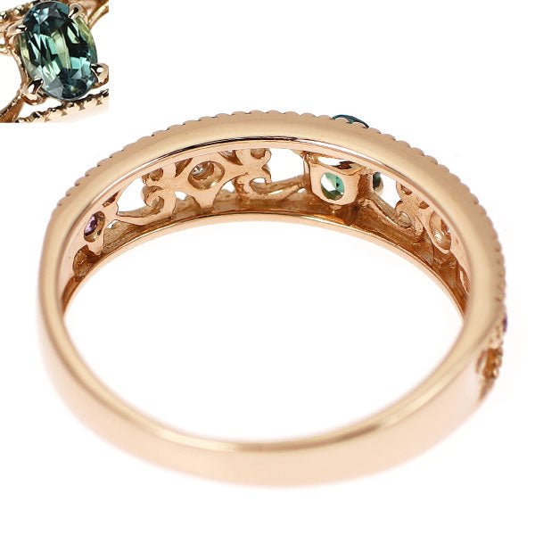 希少 K18PG アレキサンドライト ガーネット ダイヤモンド リング 0.17ct G0.02ct D0.01ct