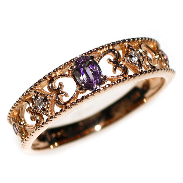 希少 K18PG アレキサンドライト ガーネット ダイヤモンド リング 0.17ct G0.02ct D0.01ct