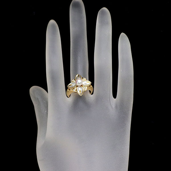 K18YG アコヤ 真珠/パール ダイヤモンド シェル リング 径約5.4mm D0.08ct ピクウェ