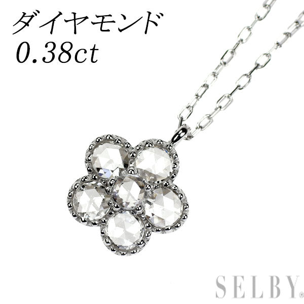 K18WG ローズカット ダイヤモンド ペンダントネックレス 0.38ct フラワー