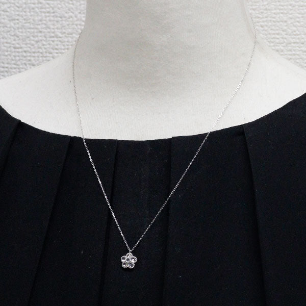 K18WG ローズカット ダイヤモンド ペンダントネックレス 0.38ct フラワー