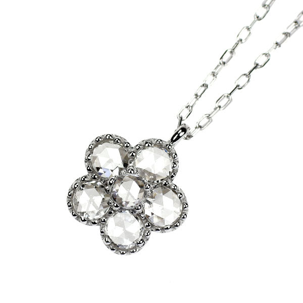 K18WG ローズカット ダイヤモンド ペンダントネックレス 0.38ct フラワー