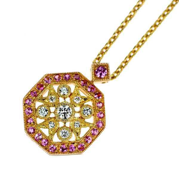 ドクターコパ K18YG/PG ピンクサファイア ダイヤモンド ペンダントネックレス 0.20ct D0.11ct
