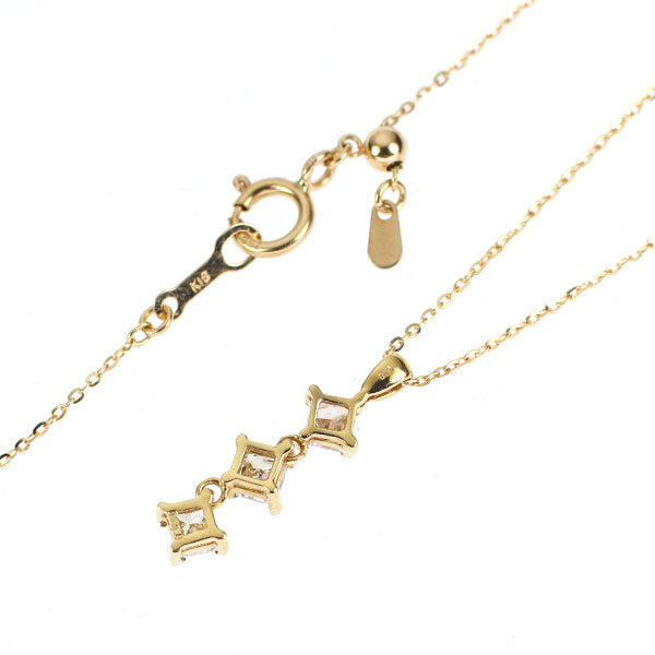 K18YG プリンセスカット ダイヤモンド ペンダントネックレス 0.30ct スリーストーン