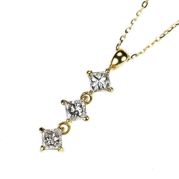K18YG プリンセスカット ダイヤモンド ペンダントネックレス 0.30ct スリーストーン