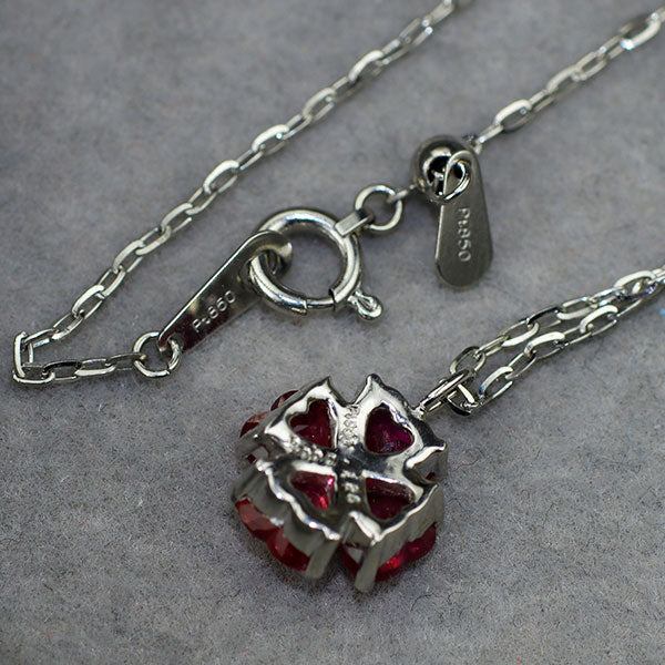 Pt900/ Pt850 ハートシェイプカット ルビー ダイヤモンド ペンダントネックレス 1.26ct D0.05ct クローバー