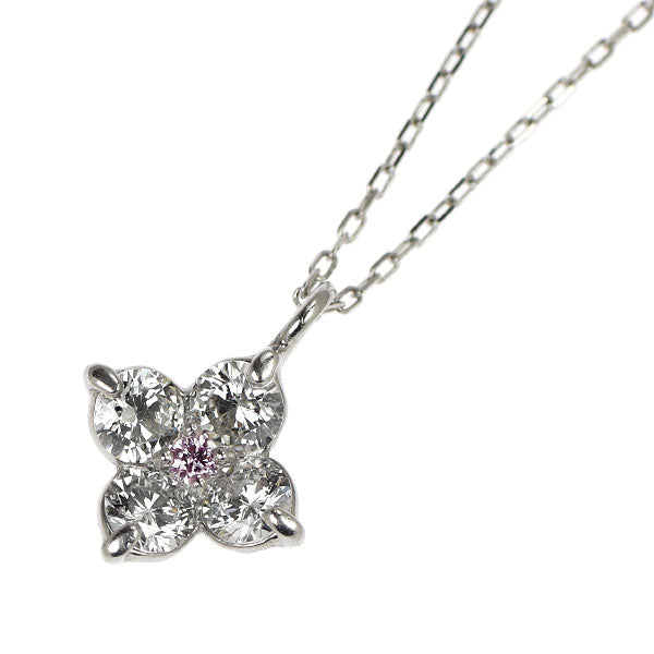 希少 Pt900/ K18WG 天然ピンクダイヤモンド ペンダントネックレス 0.011ct D0.27ct フラワー