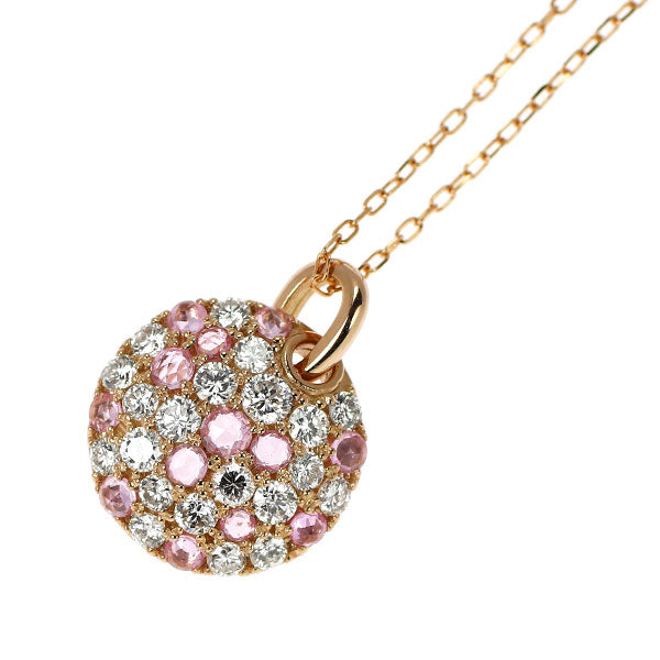 K18PG ローズカット ピンクサファイア ダイヤモンド ペンダントネックレス 0.25ct D0.37ct