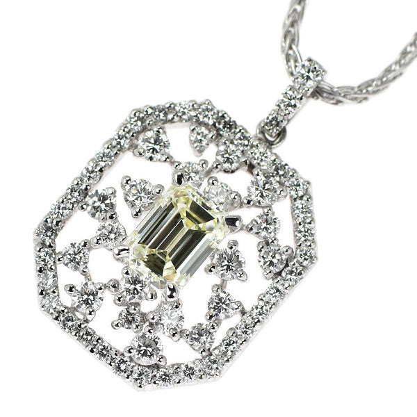 Pt900/ Pt850 エメラルドカット ダイヤモンド ペンダントネックレス 1.044ct VLY VS1 D1.00ct