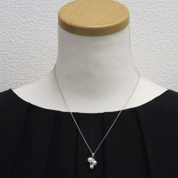 田崎真珠 K18WG アコヤ 真珠/パール ダイヤモンド ペンダントネックレス 径約4.9-6.3mm D0.02ct チェーン社外