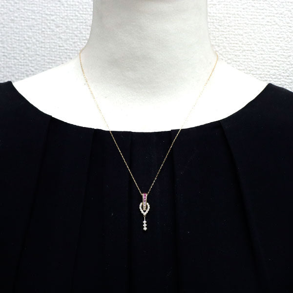 ジュネ K18YG ピンク サファイア ダイヤモンド ペンダントネックレス 0.35ct 0.36ct NC社外