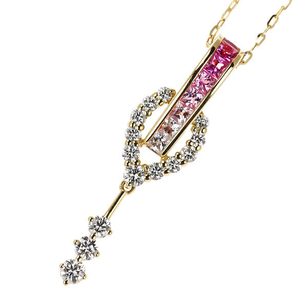 ジュネ K18YG ピンク サファイア ダイヤモンド ペンダントネックレス 0.35ct 0.36ct NC社外