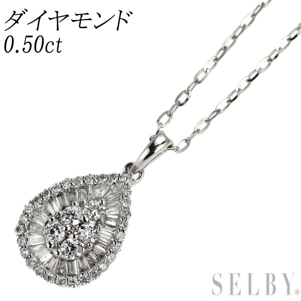 K18WG/ Pt850 ダイヤモンド ペンダントネックレス 0.50ct