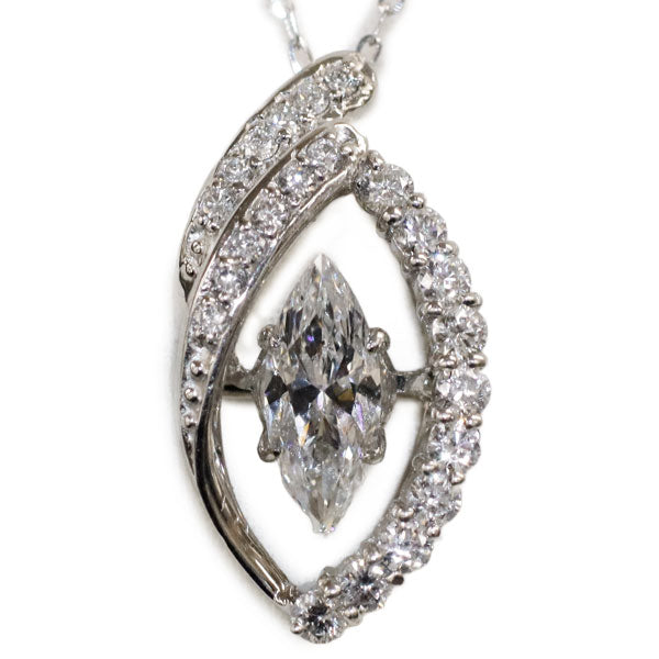 Pt900/ K18WG マーキス ダイヤモンド ペンダントネックレス 0.612ct D0.32ct