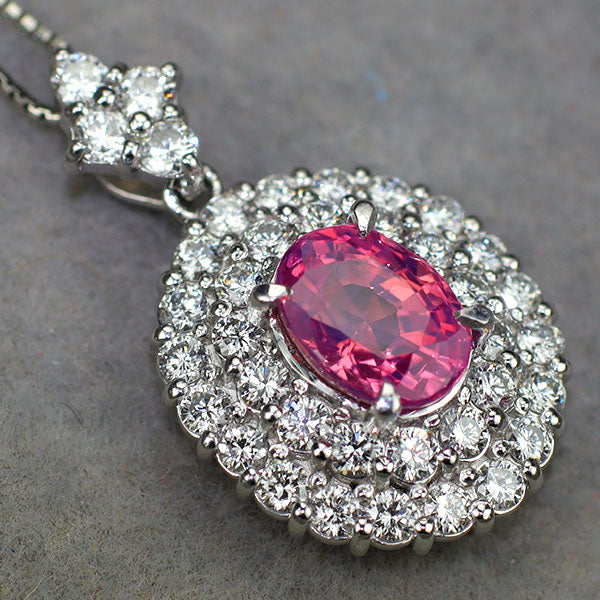 Pt900/ Pt850 ピンクサファイア ダイヤモンド ペンダントネックレス 1.851ct D0.88ct