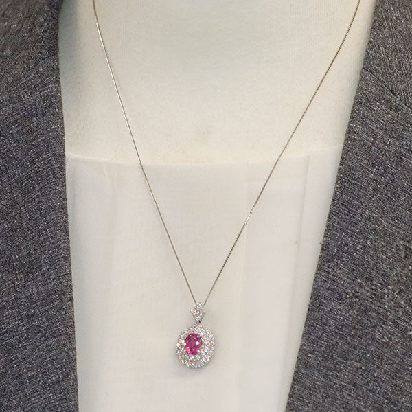 Pt900/ Pt850 ピンクサファイア ダイヤモンド ペンダントネックレス 1.851ct D0.88ct