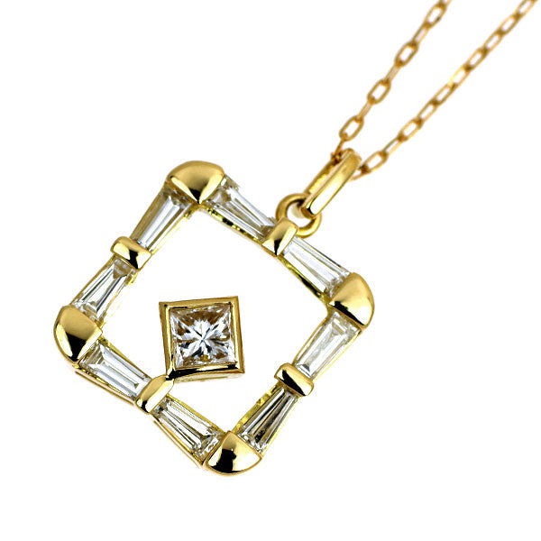 K18YG プリンセスカットダイヤモンド ペンダントネックレス 0.17ct D0.51ct