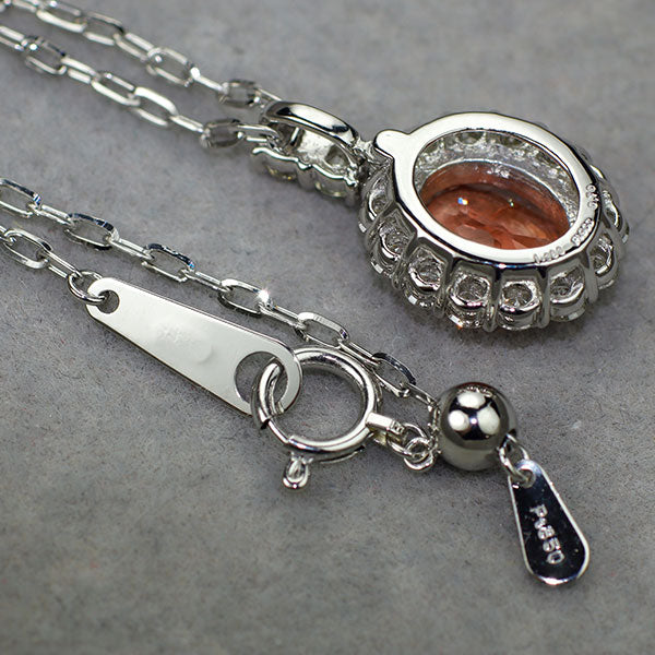 Pt900/ Pt850 パパラチアサファイア ダイヤモンド ペンダントネックレス 1.383ct D0.70ct