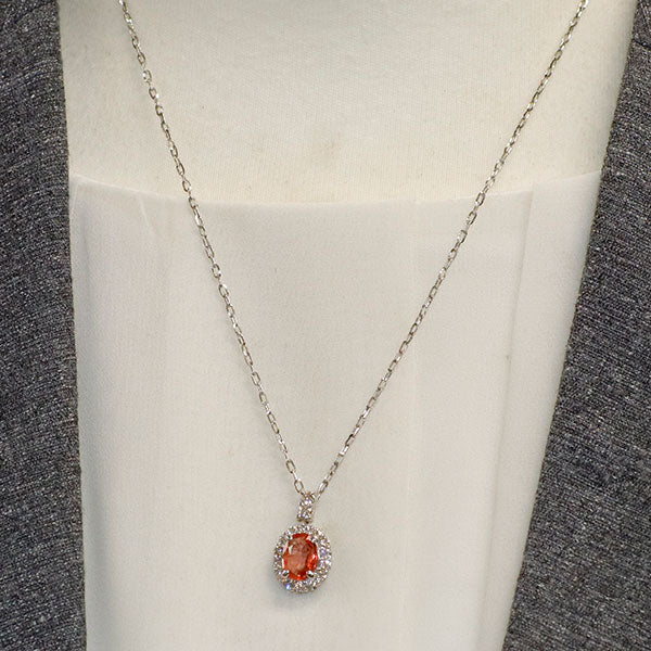 Pt900/ Pt850 パパラチアサファイア ダイヤモンド ペンダントネックレス 1.383ct D0.70ct