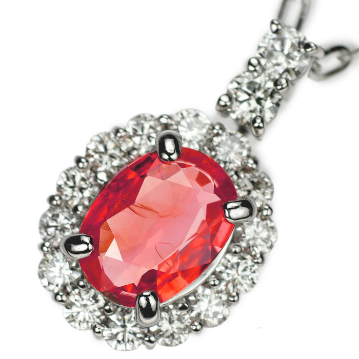 Pt900/ Pt850 パパラチアサファイア ダイヤモンド ペンダントネックレス 1.383ct D0.70ct