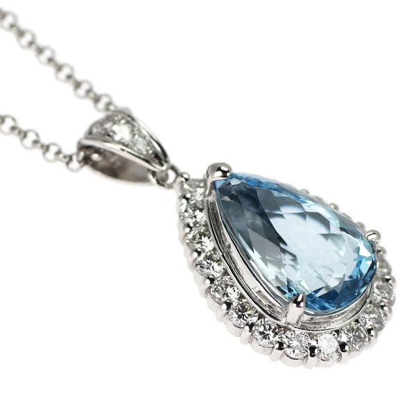 Pt900/ Pt850 サンタマリアカラー アクアマリン ダイヤモンド ペンダントネックレス 4.51ct D0.95ct