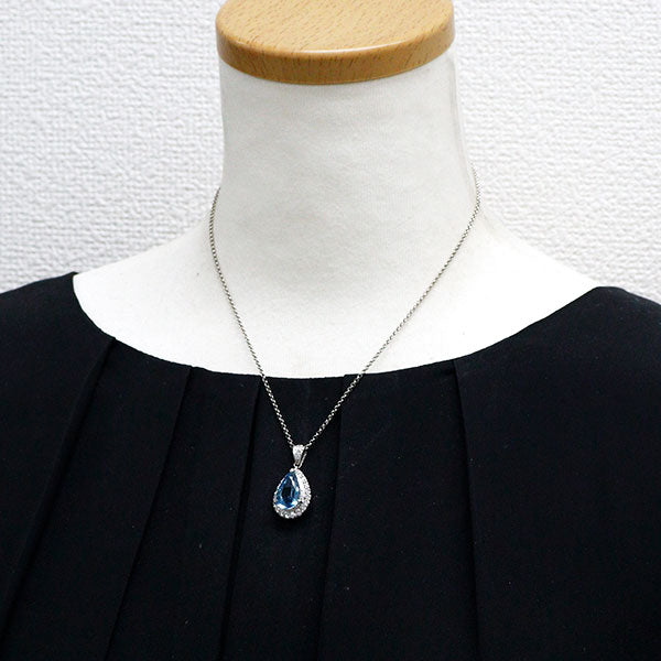 Pt900/ Pt850 サンタマリアカラー アクアマリン ダイヤモンド ペンダントネックレス 4.51ct D0.95ct