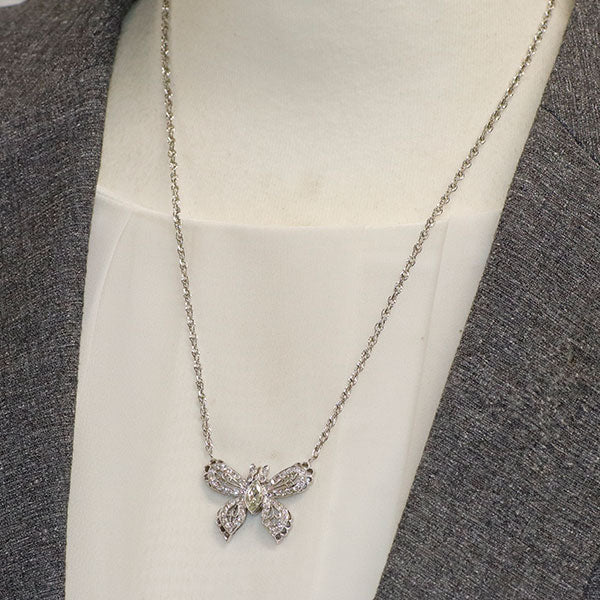 K18WG ダイヤモンド ペンダントネックレス 1.41ct 蝶 アンティークレース
