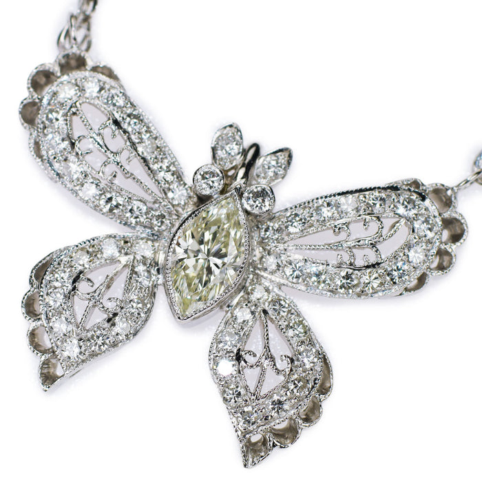 K18WG ダイヤモンド ペンダントネックレス 1.41ct 蝶 アンティークレース