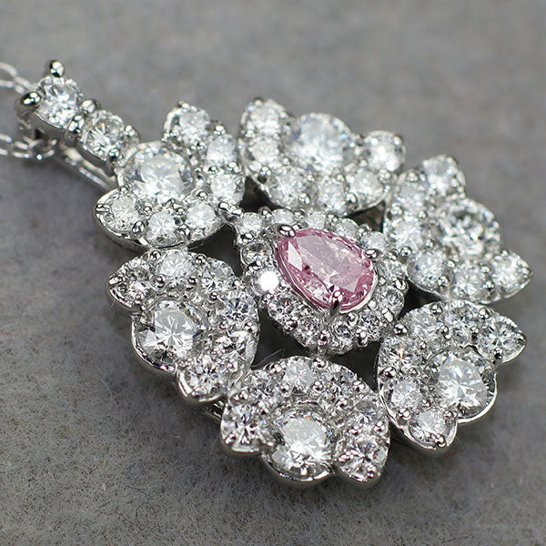 Pt950/ Pt850 天然ピンク ダイヤモンド ペンダントネックレス 0.103ct FPP SI2 D0.86ct