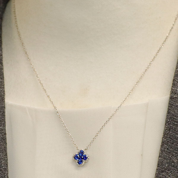 K18WG サファイア ダイヤモンド ペンダントネックレス 0.76ct D0.37ct