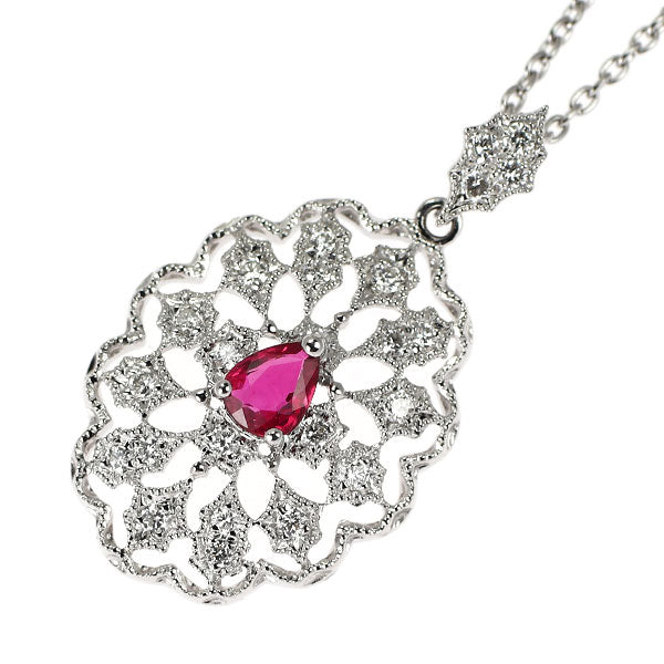 K18WG ルビー ダイヤモンド ペンダントネックレス 0.21ct D0.18ct