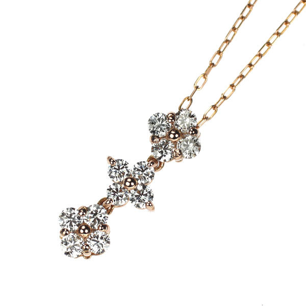 K18PG ダイヤモンド ペンダントネックレス 0.30ct フラワー ハート 2way