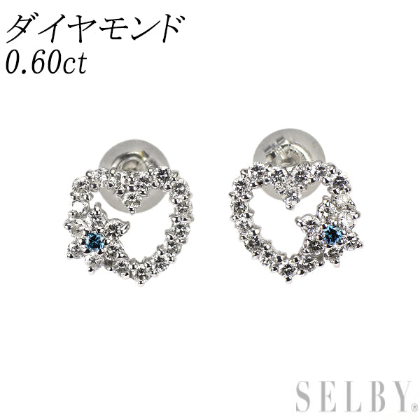 K18WG トリートブルー/カラーレス ダイヤモンド ピアス 0.60ct ハート フラワー