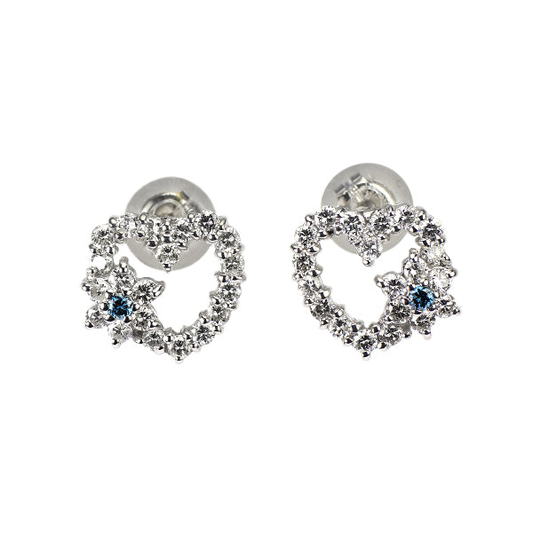 K18WG トリートブルー/カラーレス ダイヤモンド ピアス 0.60ct ハート フラワー