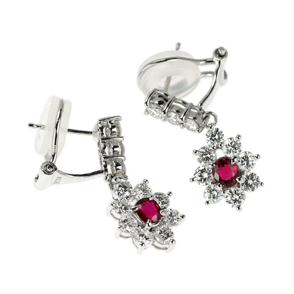 K18WG/ K14WG ルビー ダイヤモンド ピアス 0.38ct