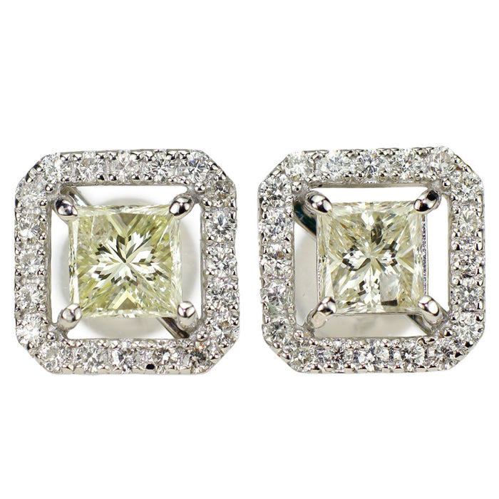 K18WG プリンセスカット ダイヤモンド ピアス 1.445ct D0.48ct