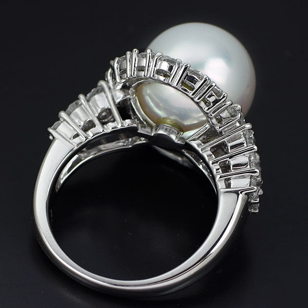 Pt900 白蝶真珠 ダイヤモンド リング 径約11.7mm D1.82ct