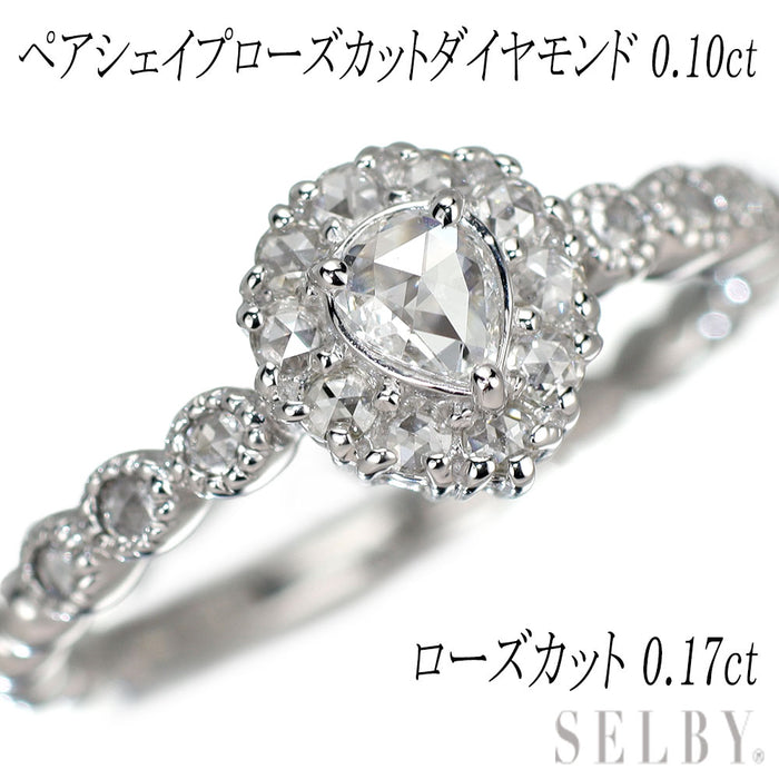K18WG ペアシェイプ ローズカットダイヤモンド リング 0.10ct D0.17ct