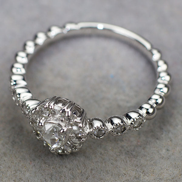 K18WG ペアシェイプ ローズカットダイヤモンド リング 0.10ct D0.17ct